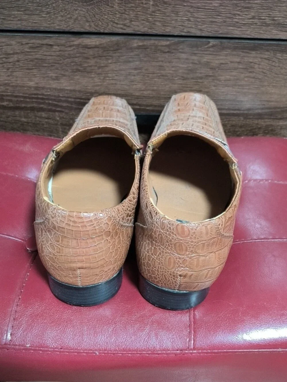 Alberto Fermani Tan Croc-Embossed Slip-On Loafers with Buckle